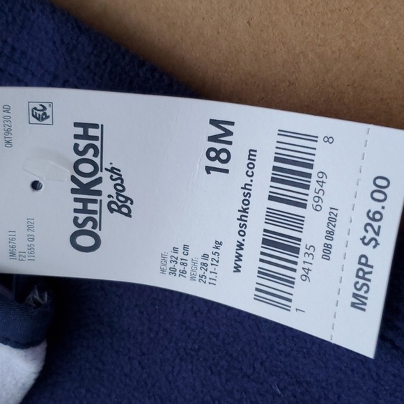 OshKosh B'gosh NWT 2 tone blue fleece zip up jacket size 18 month - Picture 3 of 9